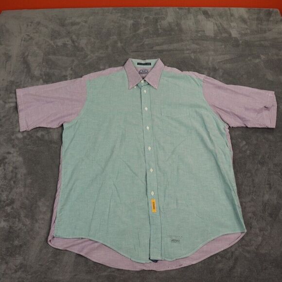 BD Baggies Shirt Men's 17‎ - 17.5 Green and Purple Colorblock Button Down Shirt - Picture 1 of 12